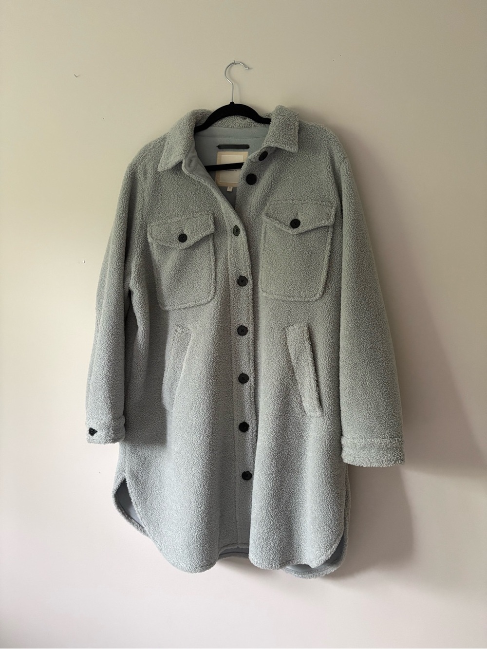Part Two Copenhagen Light Blue/Grey Teddy Fleece Long Shacket Coat- Size 42